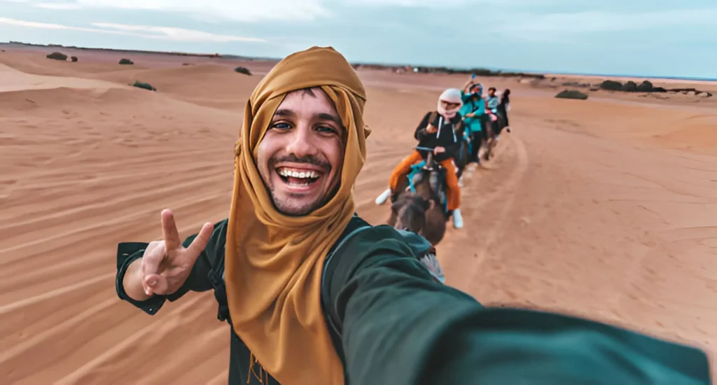 Exploring the Magic of Morocco: Sahara Desert Tours from Marrakech. Camel trekking in the Sahara Desert during a Sahara Desert tour from Marrakech.
