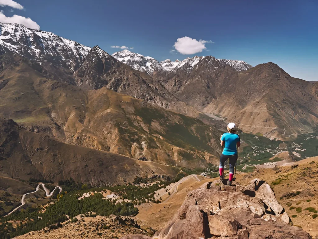 Hiking in the Atlas Mountains during Morocco adventure tours.